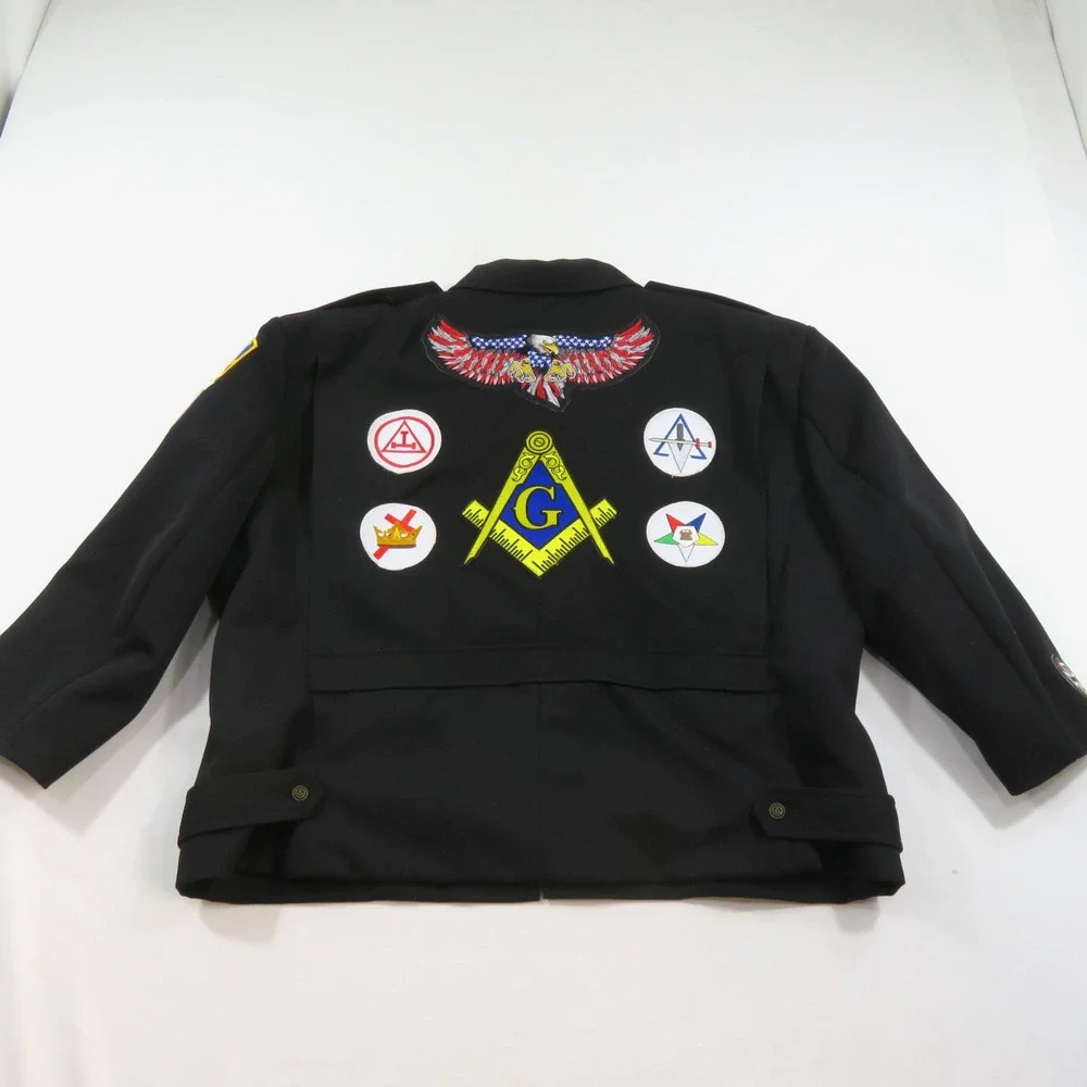 Five Eleven Freemasons Masonic Jacket Coat Sz M With Patches Black Sz 48